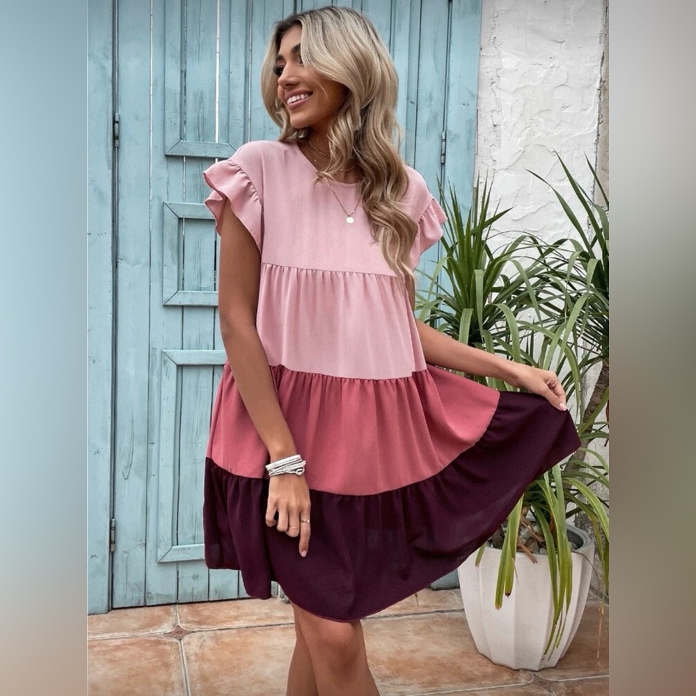 SHEIN Pink and Purple Ruffle Mini Dress